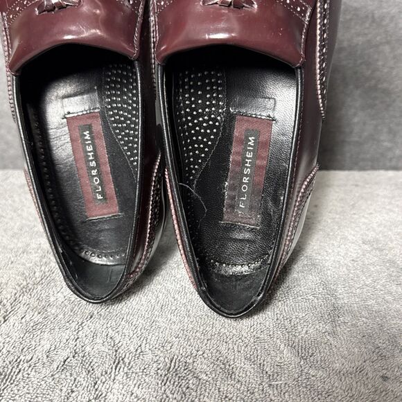 FLORSHEIM Mens Burgundy Leather Dress Shoes Wingtip Tassel Loafer Sz 8.5 D 17073 main image 5